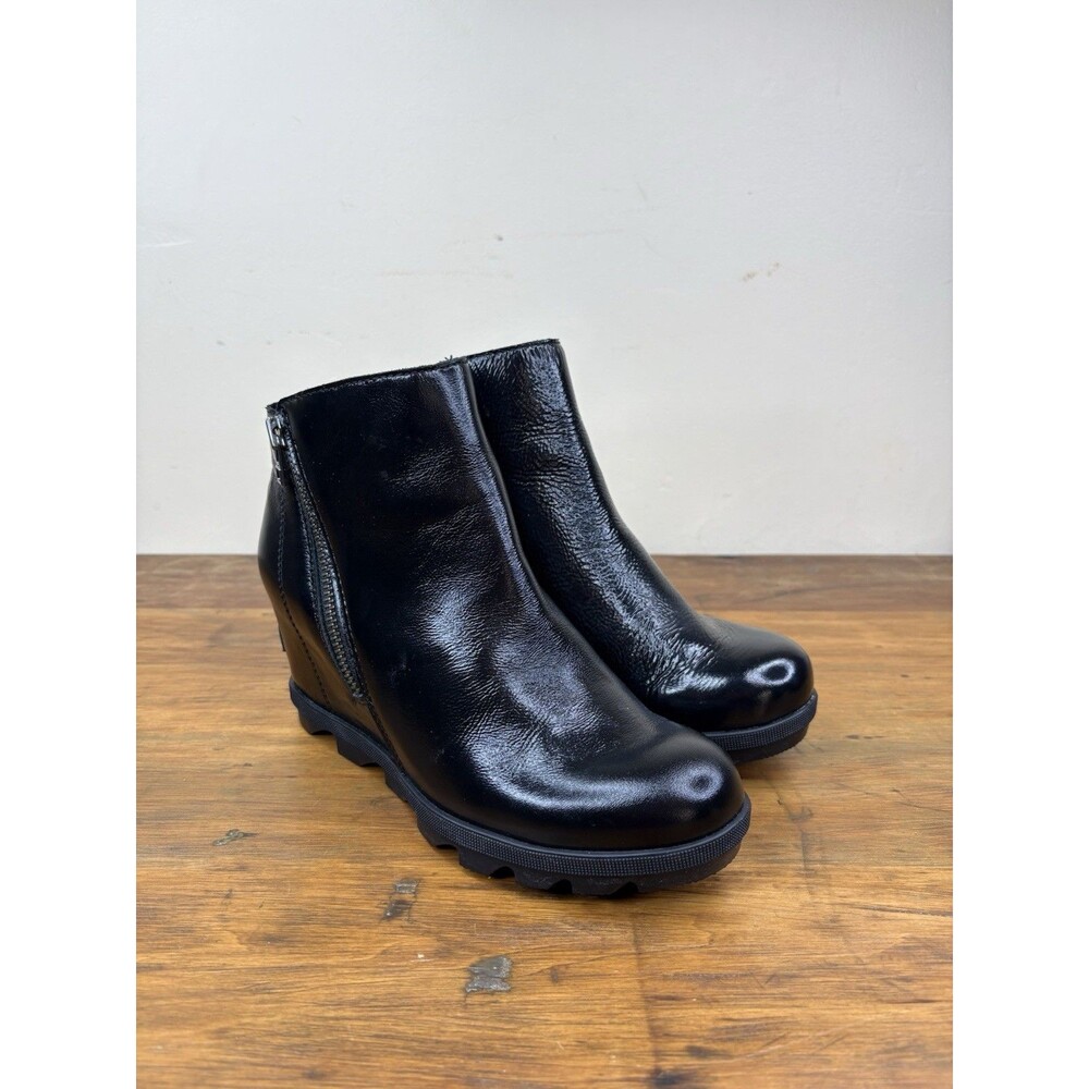 Sorel Joan of Arctic Wedge II Zip Boots 7.5 Womens Black Waterproof Leather